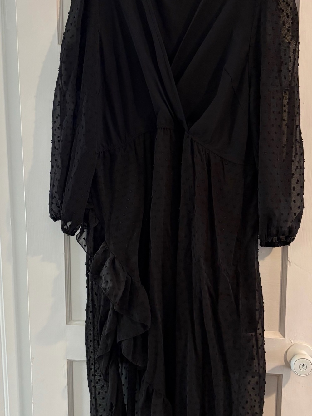 SHEIN Black Swiss Dot Ruffle Wrap High-Low Dress